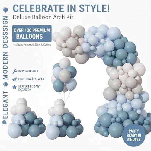 168 - Piece Balloon Arch Kit, Blue & Neutral Balloons Set, Includes Balloon Arch Stand Tools for Baby Shower Decorations & Party Backdrops (Multi - Size) - Image 2