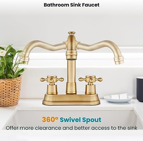 gotonovo 4 Inch Centerset Bathroom Faucet 2 Hole Vintage, Antique Brass - Image 5