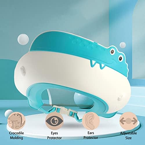 Baby Shower Cap Shield, Shower Cap for Kids, Visor Hat for Eye and Ear Protection for 0-9 Years Old Children,Cute Dinosaur/Crocodile/Hippo shape Makes the Baby Bath More Fun (Crocodile, Blue) - Image 3