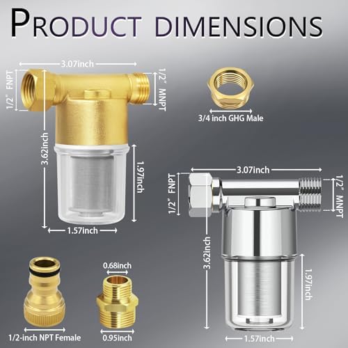 40 Micron Washing Machine Water Filter - Fits 1/2" NPT & 3/4" GHT - Protects Heaters/Showers & Appliances (aurichalceous) - Image 2