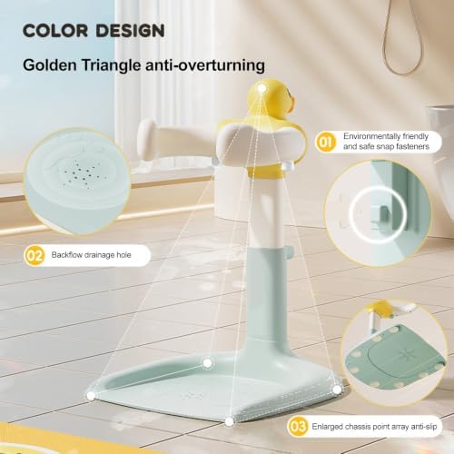 Adjustable Baby Shower Rack Anti-Slip Base Toddler Bath Stand Duck Design Portable Height Width Adjustable for 8-24 Months Kids B - Image 4