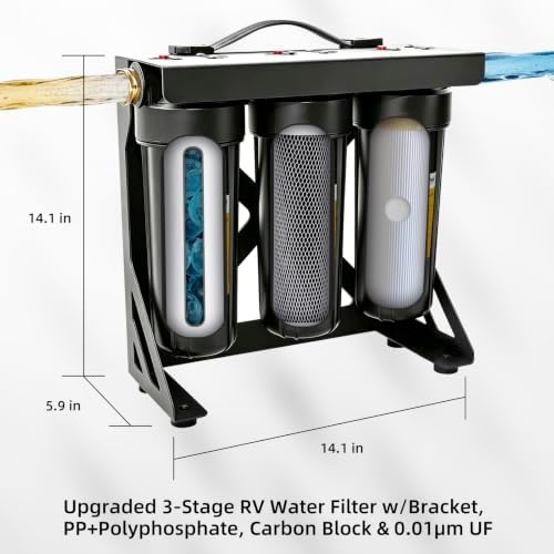 Filterelated Upgraded 3-Stage RV Water Filter with Bracket, PP+Polyphosphate, Carbon Block & 0.01μm UF, 3/4" Brass Fittings, Reduces Sediment, Chlorine, Metals & Odors for Camper, Boat, Garden - Image 4