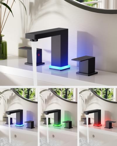 FORIOUS Black LED Bathroom Faucet 3 Hole, 3 Color Changing LED Light Faucet - Image 6