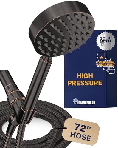 HammerHead Metal Handheld Shower Head High Pressure, 6ft Long Shower Hose by HammerHeadShowers