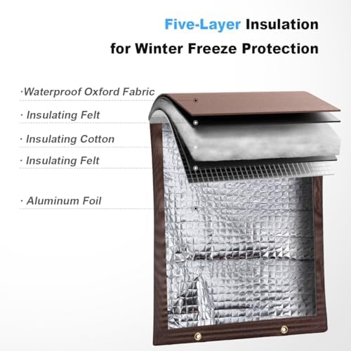 Outdoor Pipe Insulation Cover, Waterproof Backflow Preventer Cover for Winter Freeze Protection, Heavy-Duty 5-Layer Fabric Insulated Wrap for Sprinklers and Valves 16W x 20H inches- Brown - Image 2
