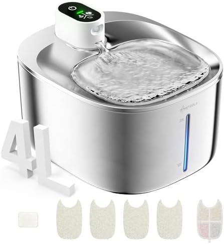 Wireless Cat Water Fountain Stainless Steel,135floz/4L Battery Operated Automatic Pet Fountain,Cordless Cat Water Dispenser Pet Drinking Water Fountain for Multicat Cats Dog Outdoor by APDAPETDOLA