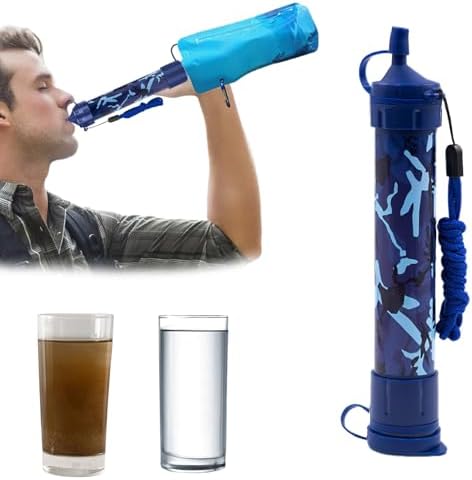 Water Filter Camping, Personal Backpacking Water Filter Straw Portable for Hiking Travels (Blue Camouflage) by Unknown