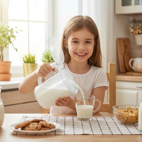 4 Pack Easy Pour Mini Pitchers 22oz with Lid, BPA-Free Plastic Pitcher for Milk, Water & Juice – Ideal for Early Learning & Home - Image 5