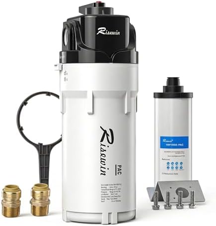 Whole House Water Filter System, 10" x 4.5" Housing with Built-in Bypass Valve, 3-in-1 PAC Sediment & Carbon Filter, 1" NPT High Flow Filtration for City Water by Risewin