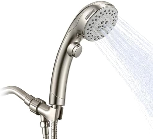 OFFO Shower Head with Handheld, 5 Mode Handheld Shower Head with On Off Switch for Water Saving, High Flow Powerful Boosting Showerheads with 60" Stainless Steel Hose & Holder, Brushed Nickel by OFFO