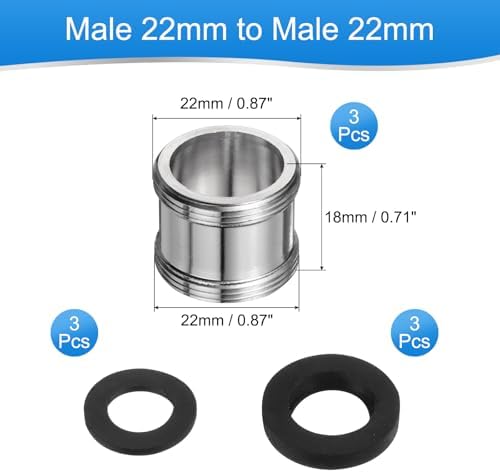 uxcell 3Pcs Faucet Adapter Kit, Male 0.87in to Male 0.87in Kitchen Sink Stainless Steel Tap Aerator Adapter Set to Connect Garden Hose, Water Filter, Standard Hose Diverter - Image 2