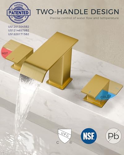 FORIOUS Brushed Gold Bathroom Sink Faucets 3 Hole Widespread Vanity Faucet - Image 4