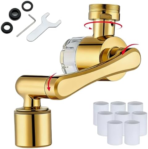 1080° Swivel Brass Faucet Extender, 2-Mode Filter, 20/22/24mm Adapters (Gold) by Unknown