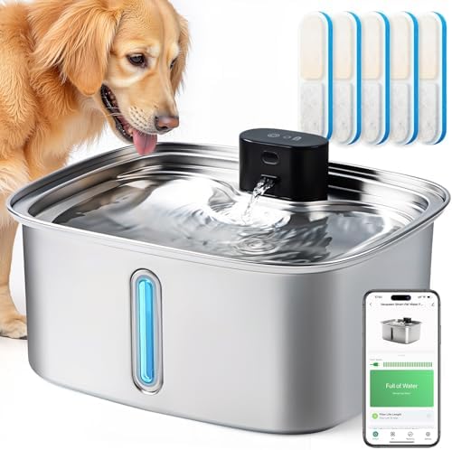 Smart Pet Water Fountain, 10L/338Oz Stainless Steel Cat Water Fountain with APP Monitoring, Automatic Dog Water Bowl Dispenser for Large Dogs Cats Mutil-Pets, Indoor and Outdoor by Vacqueen
