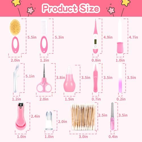 Baby Grooming Kit，Infant Safety Care Setwith Hair Brush Comb Nail Clipper Nasal Aspirator, Baby Essentials Kit for Newborn Girls Boys (14 PC-Pink Kit) - Image 3