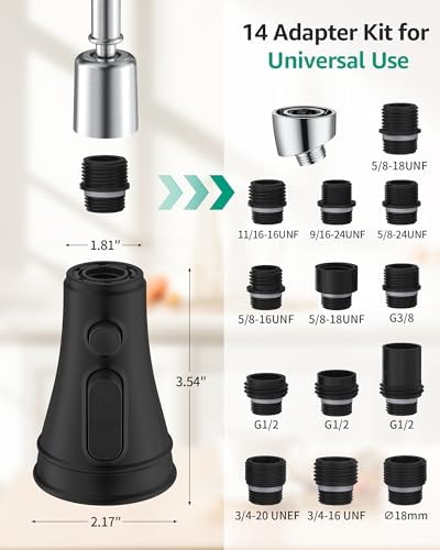 Mbillion Matte Black 3-Function Kitchen Faucet Head Replacement - Image 2