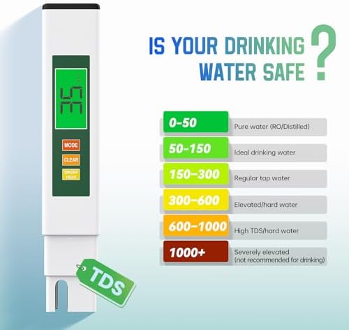 TDS Water Tester, 4 in 1 TDS Meter Digital Water Tester for Drinking Water, Professional 0-9990ppm PPM EC & Temp Water TDS Meter for Home & Travel Regular Water Quality Testing White & Green 6 in - Image 2