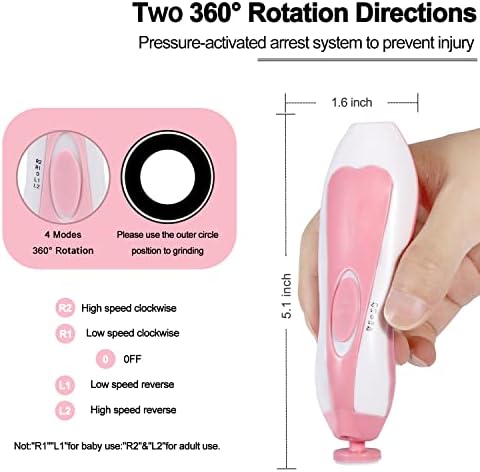 Baby Nail Trimmer Electric, Low Noise Newborn Safe Nail Clipper Kit with Light and Replaceable 6 Grinding Heads, Hand-Holding Care Polish and Trim for Infant Toddler Adults Toes Fingernails, Pink - Image 5
