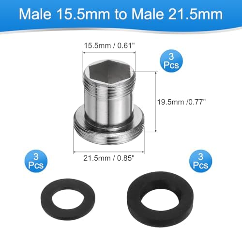 uxcell 3Pcs Faucet Adapter Kit, Male 0.61in to Male 0.85in Kitchen Sink Stainless Steel Tap Aerator Adapter Set to Connect Garden Hose, Water Filter, Standard Hose Diverter - Image 2