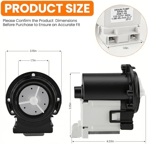 【 】4681EA2001T OEM Washer Drain Pump, Compatible with LG & Kenmore Washing Machines, with an additional seal ring kit - Image 4