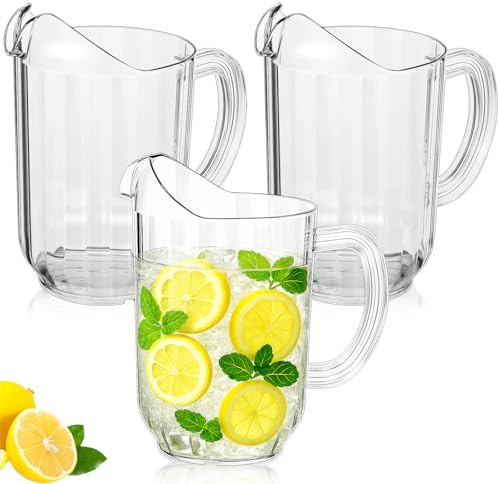 Tessco 3 Pcs Plastic Pitchers 60 Oz Clear Water Beer Jug Large,Classic by Tessco