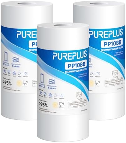 PUREPLUS 5 Micron 10"x4.5" Whole House Sediment Water Filter, 3 Pack by PUREPLUS