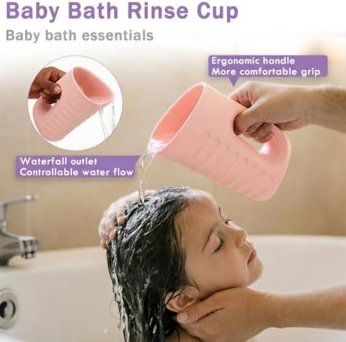Babylush Baby Bath Rinse Cup & Rinser – 1000ml Soft EVA, 0.3lb Lightweight, BPA-Free Bath Water Pourer, Baby Bath Pitcher, Shower Cup for Kids (Coral Pink) - Image 2