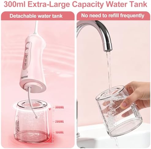 Nicefeel Water Flosser, Portable Water Flosser Cordless for Teeth, Orthodontic, Braces, Sensitive Gums, 5 Jet Tips & 3 Modes, Travel Oral Irrigator Rechargeable with 300ML Water Tank, IPX7 Waterproof - Image 4