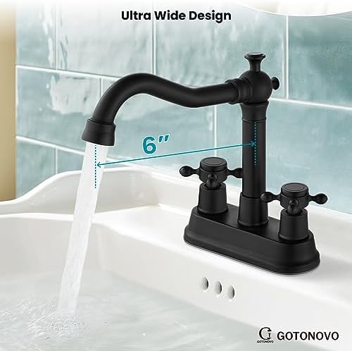 gotonovo 4 Inch Centerset Bathroom Faucet 2 Hole Vintage, Matte Black - Image 4