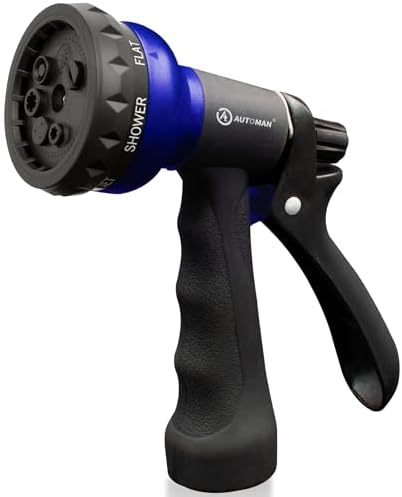 AUTOMAN Garden Hose Nozzle, Water Sprayer Nozzle with 7 Adjustable Watering Patterns,Slip Resistant Nozzle for Plants,Lawn,Washing Cars,Window Cleaning,Showering Pets & Outdoor Fun. by AUTOMAN