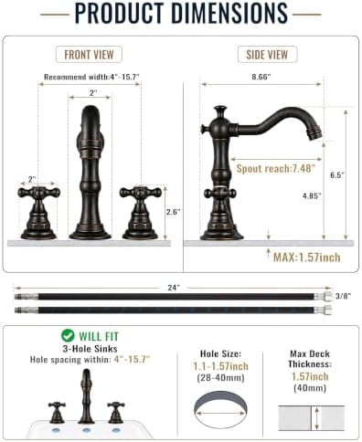 gotonovo Bathroom Faucet 3 Hole Vintage, Oil Rubbed Bronze, Hot Cold Label - Image 6