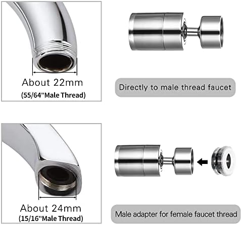 2 Pack Sink Faucet Aerator 360 Degree Swivel Kitchen Faucet Sprayer Attachment,Dual Water Flow Modes, 55/64 Inch-27UNS Female Thread,15/16 Inch-27UNS Male Thread Adapters - Image 5