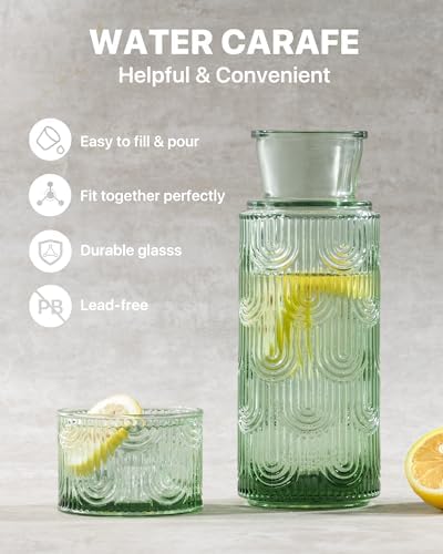 Bedside Water Carafe and Glass Set, 21.6oz, Green - Image 2