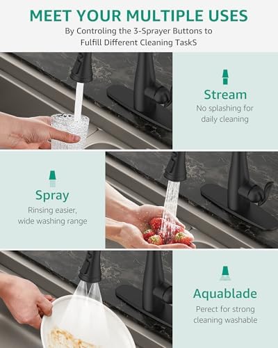 Mbillion Matte Black 3-Function Kitchen Faucet Head Replacement - Image 3