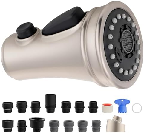 Universal Kitchen Faucet Sprayer Head 3 Modes, 15 Adapters, Brushed Nickel by iFealClear