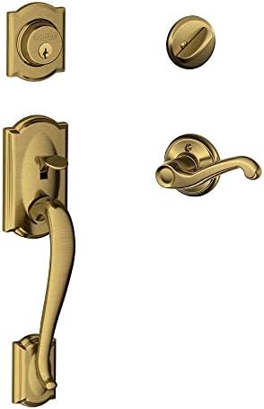SCHLAGE Camelot Single Cylinder Handleset and Left Hand Flair Lever, Antique Brass (F60 CAM 609 FLA LH) by Unknown
