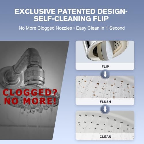 High Pressure Fixed Showerhead with Patented Dual-Sided Flip Reverse Flush, Flip Faceplate to Clear Clogs or Switch Modes, Anti-Leak, Adjustable Swivel Joint, 4 Modes Total, Chrome - Image 4