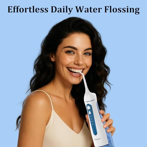 Cordless Portable Water Flosser with 300ML Tank: Rechargeable Oral Irrigator with 5 Tips for Travel, Braces Care and Sensitive Gums, IPX7 Waterproof Teeth Cleaning Device(Blue - Image 7