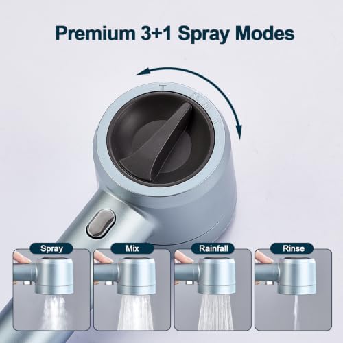 Shower Head with Handheld, High Pressure Shower Head with Pause Switch 4 Spray Modes Filter Showerhead with 79 in Hose, Adhesive Wall Mount, Bracket and Replace Filter (Blue) - Image 3