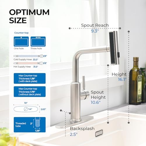 WEWE Waterfall Kitchen Faucet, Pull-Down Sprayer, Brushed Nickel, 3-Mode - Image 6