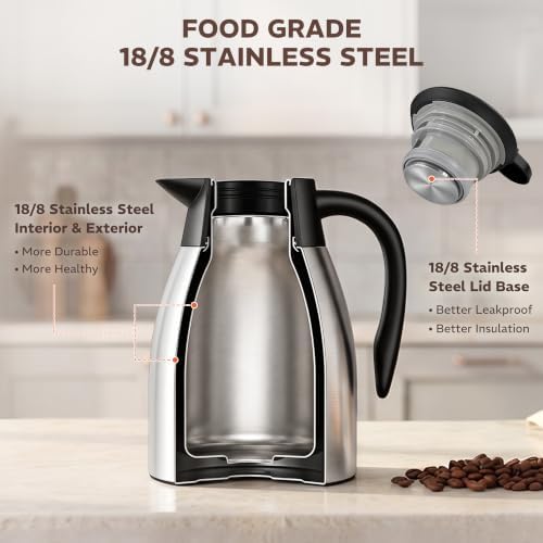 Thermal Coffee Carafe for Keeping Hot – 34OZ Insulated Small Coffee Pot - Image 3