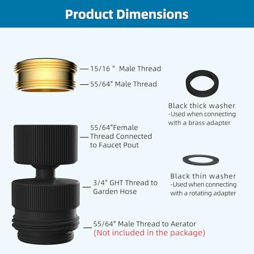 Hibbent Sink Faucet to Garden Hose Adapter, 360-Degree Swivel 55/64 Inch Female Thread, Sink Hose Attachment for Faucet Adapter Connector, Matte Black - Image 2