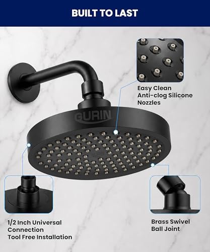 GURIN Shower Head - Luxury Matte Black Finish - Rain Showerhead 6 Inch - Image 5