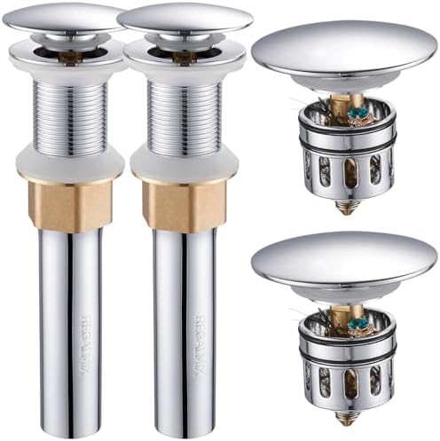 REGALMIX Pop Up Drain Without Overflow, Bathroom Sink Stopper for Vessel Vanity Sink 2 Pack Polished Chrome, All Metal - Big Cap Fit for Vessel or Undermount Sink, RM082A-P2 by REGALMIX