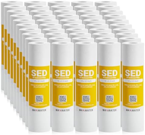25 Pack of 10 Micron 10" x 2.5" Inch Polypropylene Sediment Filters compatible with 10" Standard RO Reverse Osmosis and WH Whole House Systems by MaxWater