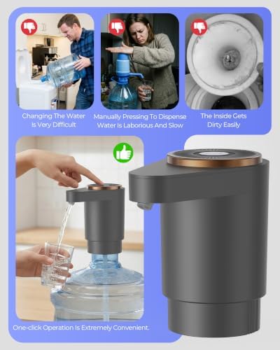 Water Jug Pump for 5 Gallon Bottle – Portable Electric USB-C Charging Dispenser, Dual Powerful Motors, Fast Flow, Fits 2-5 Gallon Jugs – Ideal for Home, Office, Camping, RV, Gray - Image 2