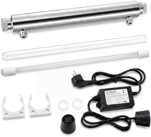 55W UV Water Purifier, Stainless Steel UV Water Filter Whole House for Ponds Up to 2000 Gallons, Green Treatment & Algae Control for Pool, Spa, Fish Tank, Cold Plunge by Unknown