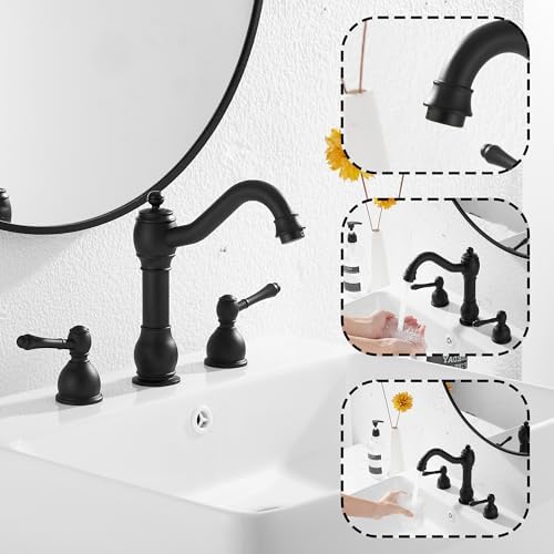 2 Handles 3 Holes Faucet Widespread Bathroom Sink Faucet Basin Tap Mixer Supply Hose Included Matching Pop Up Drain Matte Black - Image 5