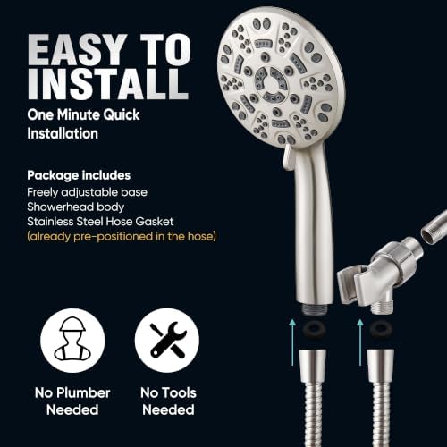 Cobbe 8-Setting Handheld Shower Head, Water-Saving Design, Brushed Nickel - Image 7