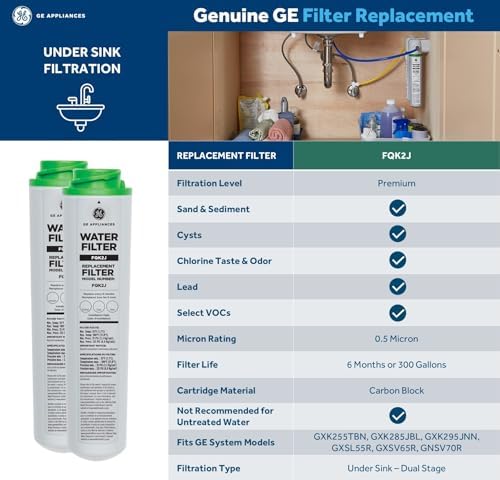 GE Dual Stage Under Sink Water Filtration System with Faucet, Reduces Lead, Chlorine & More, Easy Install, Twist & Lock Design, Replace Filters (FQK2J) Every 6 Months, GXK255TBN - Image 6